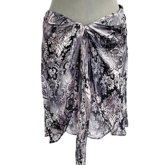 ARBER 100% Silk Weightless Floral Pattern Gray Sleeveless Top & Skirt Suit - Picture 5 of 10